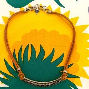 Western style necklace silver with leather cord